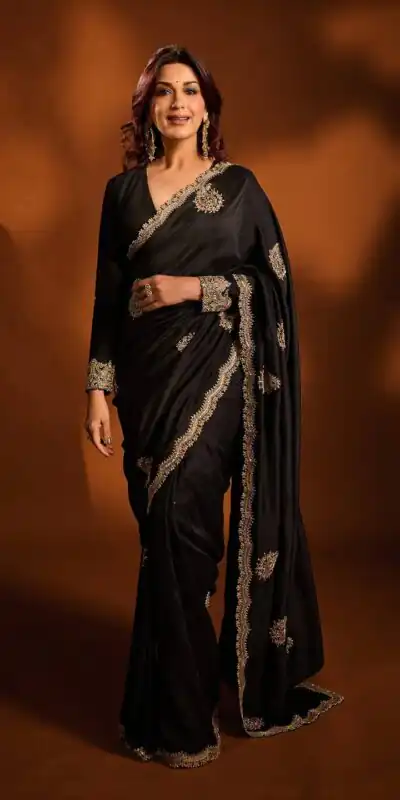BT 1304 Black Rangoli Crush Silk Saree with Sequins Work & Embroidery Work. Now at just ₹1999. Delivery 4-6 Working Days. Shop now. | Designer Sarees, Embroidered Sarees, Sarees, Bollywood Sarees, Creative Sarees, Ethnic Saree, Modern Digital sarees, Party Wear Sarees