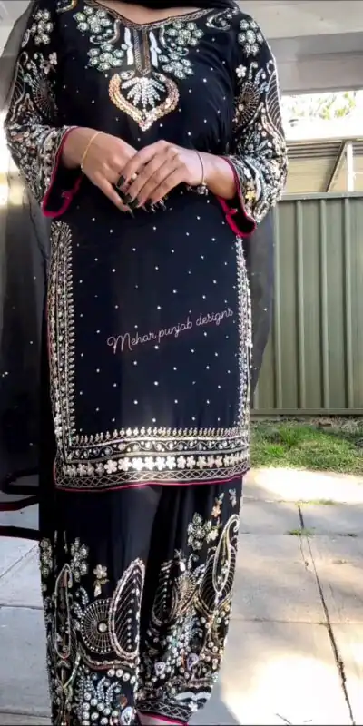 Black Viscose Velvet Sequence Work Salwar Suit