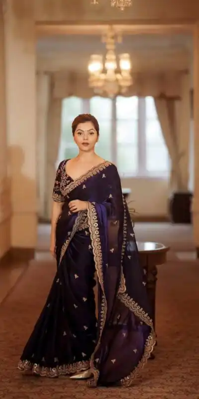 BT 434 Blue Fandy Sattin Silk Saree with Zari Work. Wedding, Party, Festive, Events, Best Price ₹2049. Delivery 4-6 Working Days. Shop now. | Designer Sarees, Embroidered Sarees, Sarees, Bollywood Sarees, Creative Sarees, Ethnic Saree, Modern Digital sarees, Party Wear Sarees