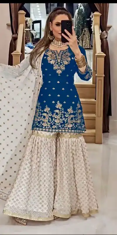 VLM 264 Blue in Fox Georgette Embroidery Work & Lace Work Salwar Suit . Best Price ₹2399. Delivery 4-6 Working Days. Shop now. | Jump Suits, Tops & Bottoms, Track Suits, Salwar suit, Casual Suits, Creative suits, Designer Suits, Palazzo Suits, Party Wear Suits, Patiala Suits, Straight Suits, Trendy Wear