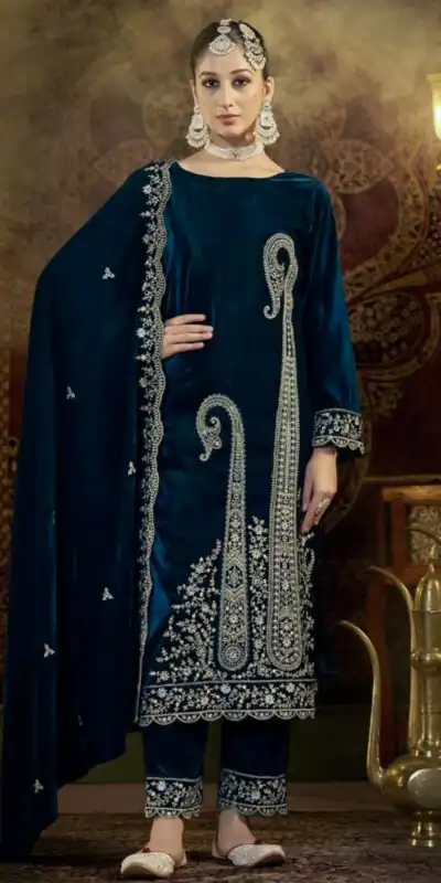SRK 5218 Blue in Viscose Velvet Embroidery Work & Lace Work Salwar Suit . Exclusive Offer ₹1999. Delivery 4-6 Working Days. Shop now. | Lehenga, Bollywood Lehenga, Creative Lehenga, Designer Lehenga, Embroidered Lehenga, Party Wear Lehenga