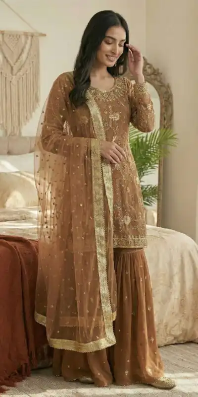 ZSR 3151 Chiku in Georgette Embroidery Work & Lace Work Salwar Suit With. Festive Deal ₹2149. Delivery 4-6 Working Days. Shop now. | Jump Suits, Tops & Bottoms, Track Suits, Salwar suit, Casual Suits, Creative suits, Designer Suits, Palazzo Suits, Party Wear Suits, Patiala Suits, Straight Suits, Trendy Wear
