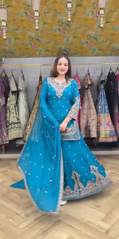 LG 2029 Firozi Chinon Salwar Suit with Embroidery Work. Wedding, Party, Festive, Events, Special Price ₹2399. Delivery 4-6 Working Days. Shop now. | Jump Suits, Tops & Bottoms, Track Suits, Salwar suit, Casual Suits, Creative suits, Designer Suits, Palazzo Suits, Party Wear Suits, Patiala Suits, Straight Suits, Trendy Wear