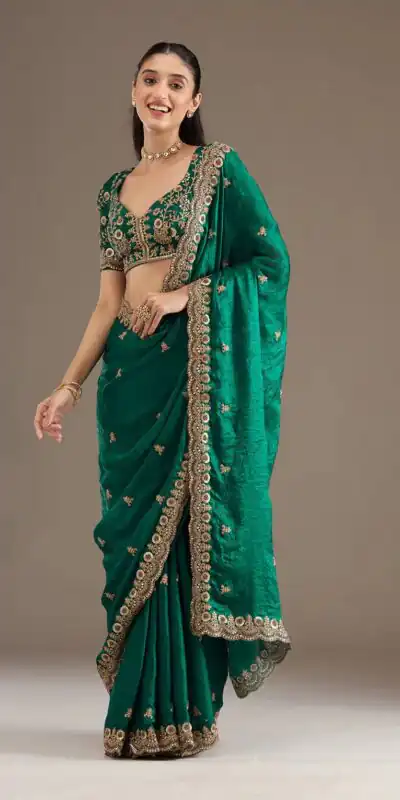 BT 434 Green Fandy Sattin Silk Saree with Zari Work. Wedding, Party, Festive, Events, Best Price ₹2049. Delivery 4-6 Working Days. Shop now. | Designer Sarees, Embroidered Sarees, Sarees, Bollywood Sarees, Creative Sarees, Ethnic Saree, Modern Digital sarees, Party Wear Sarees