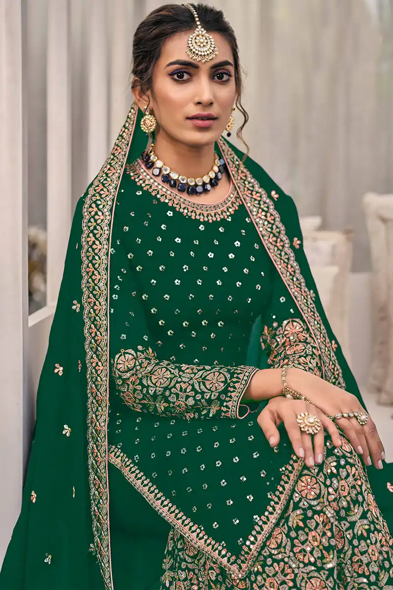 FC 1448 Green Georgette Salwar Suit with Embroidery Work & Lace Work. Exclusive Offer ₹2599. Delivery 4-6 Working Days. Shop now. | Jump Suits, Tops & Bottoms, Track Suits, Salwar suit, Casual Suits, Creative suits, Designer Suits, Palazzo Suits, Party Wear Suits, Patiala Suits, Straight Suits, Trendy Wear