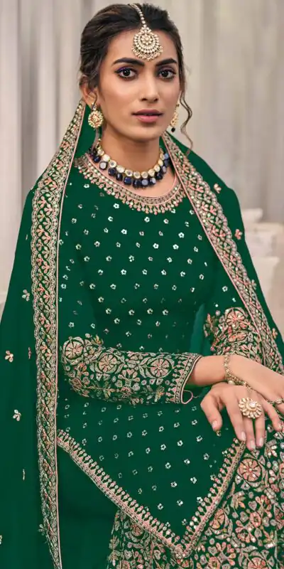 FC 1448 Green Georgette Salwar Suit with Embroidery Work & Lace Work. Exclusive Offer ₹2599. Delivery 4-6 Working Days. Shop now. | Jump Suits, Tops & Bottoms, Track Suits, Salwar suit, Casual Suits, Creative suits, Designer Suits, Palazzo Suits, Party Wear Suits, Patiala Suits, Straight Suits, Trendy Wear