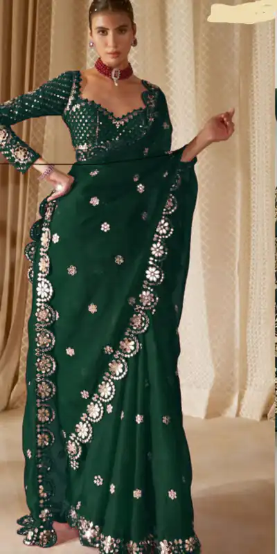 DF 3457 Green Color Georgette Sequence Original Mirror Work Saree Casual, Wedding, Festive, Events . Expected Delivery 4-6 Working Days @2099/- only | Designer Sarees, Embroidered Sarees, Sarees, Bollywood Sarees, Creative Sarees, Ethnic Saree, Modern Digital sarees, Party Wear Sarees