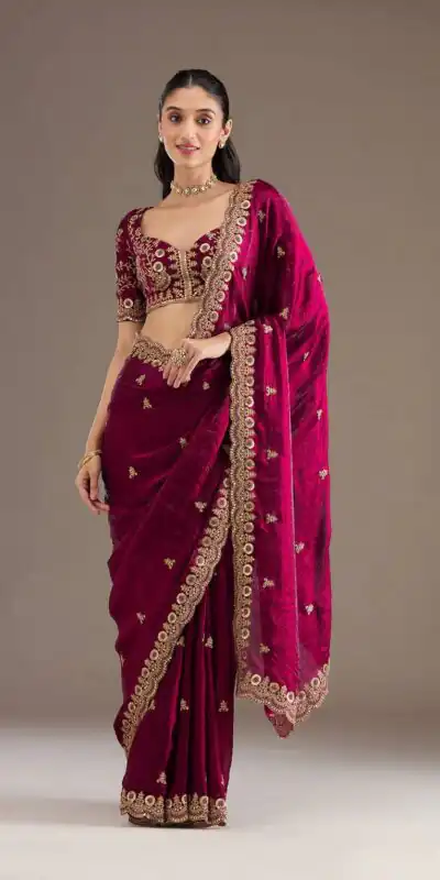 BT 434 Maroon Fandy Sattin Silk Saree with Zari Work. Wedding, Party, Festive, Events, Best Price ₹2049. Delivery 4-6 Working Days. Shop now. | Designer Sarees, Embroidered Sarees, Sarees, Bollywood Sarees, Creative Sarees, Ethnic Saree, Modern Digital sarees, Party Wear Sarees