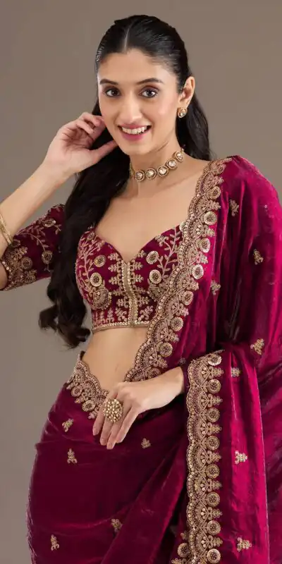 BT 434 Maroon Fandy Sattin Silk Saree with Zari Work. Wedding, Party, Festive, Events, Best Price ₹2049. Delivery 4-6 Working Days. Shop now. | Designer Sarees, Embroidered Sarees, Sarees, Bollywood Sarees, Creative Sarees, Ethnic Saree, Modern Digital sarees, Party Wear Sarees