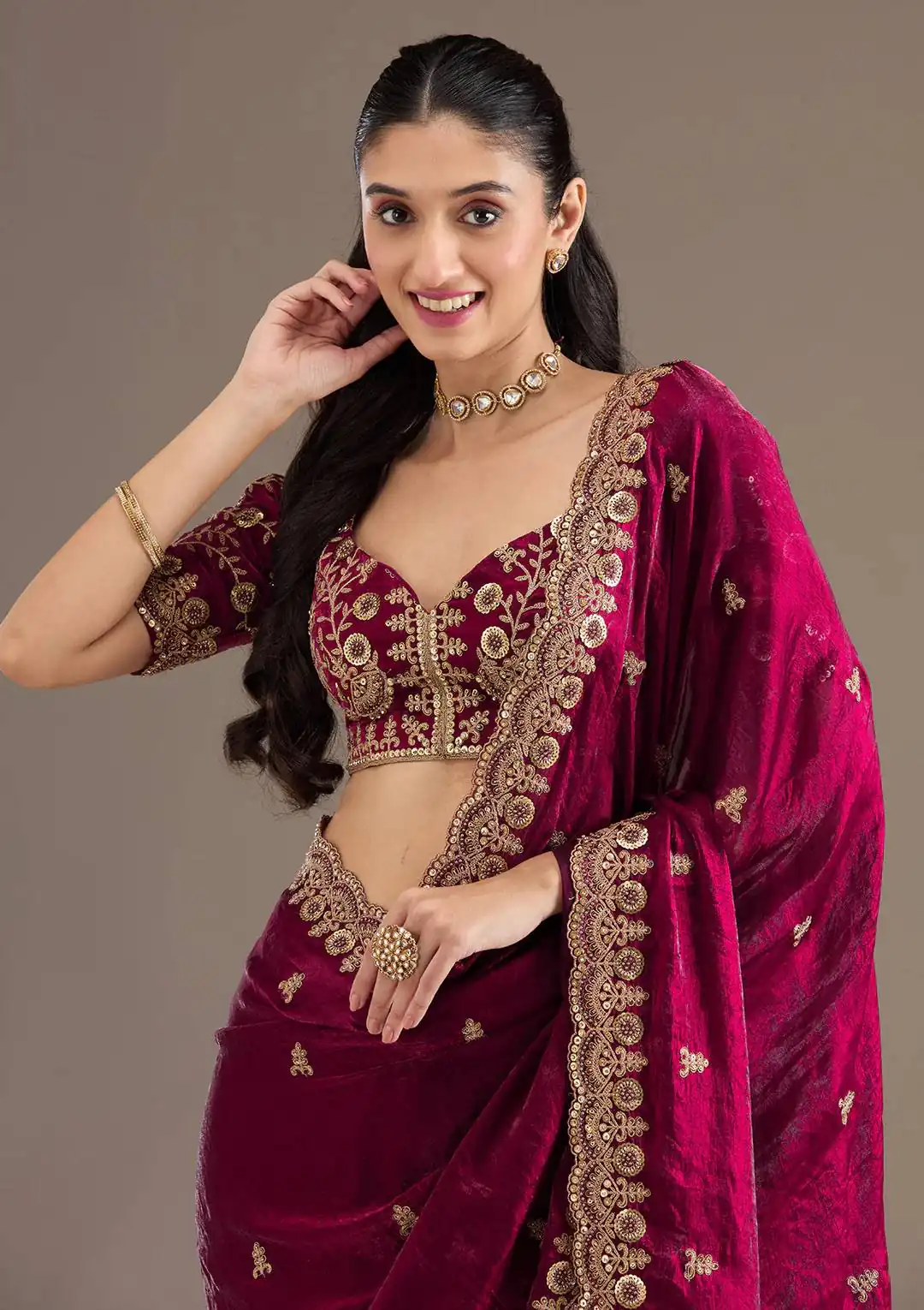 BT 434 Maroon Fandy Sattin Silk Saree with Zari Work. Wedding, Party, Festive, Events, Best Price ₹2049. Delivery 4-6 Working Days. Shop now. | Designer Sarees, Embroidered Sarees, Sarees, Bollywood Sarees, Creative Sarees, Ethnic Saree, Modern Digital sarees, Party Wear Sarees