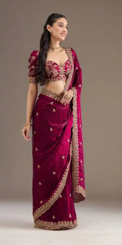 BT 434 Maroon Fandy Sattin Silk Saree with Zari Work. Wedding, Party, Festive, Events, Best Price ₹2049. Delivery 4-6 Working Days. Shop now. | Designer Sarees, Embroidered Sarees, Sarees, Bollywood Sarees, Creative Sarees, Ethnic Saree, Modern Digital sarees, Party Wear Sarees