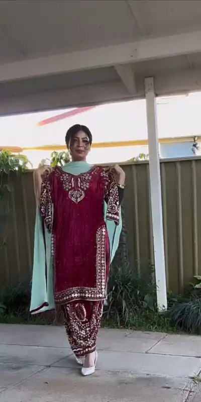 Maroon Viscose Velvet Sequence Work Salwar Suit