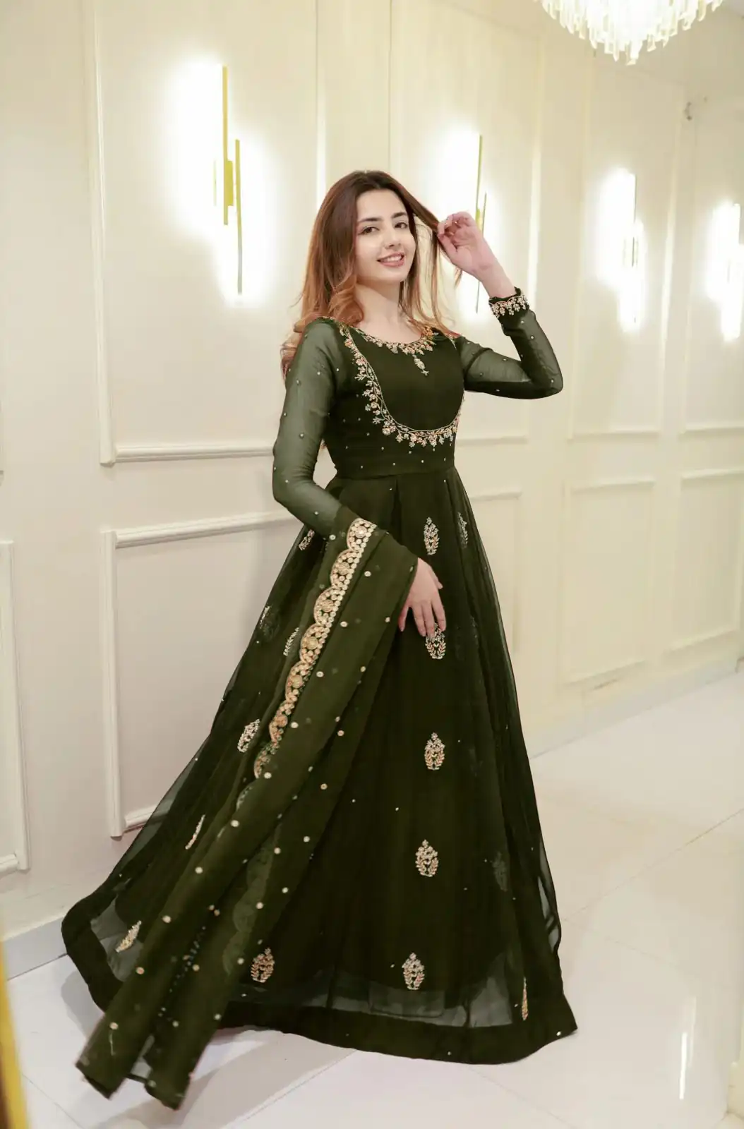 LG 2006 Mehendi Georgette Gown Perfect for Wedding, Party, Engagement, Diwali, Sangeet . Exclusive Offer ₹1999. Delivery 4-6 Working Days. Shop now. | Gowns, Bollywood Gowns, Creative Gowns, Designer Gowns, Embroidered Gowns, Party Wear Gowns