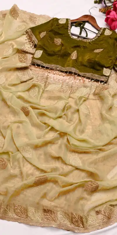 SC 1005 Mehendi in Soft fandy Silk Embroidery Work & Lace Work Saree . Available at ₹2499 only. Delivery 4-6 Working Days. Shop now. | Designer Sarees, Embroidered Sarees, Sarees, Bollywood Sarees, Creative Sarees, Ethnic Saree, Modern Digital sarees, Party Wear Sarees