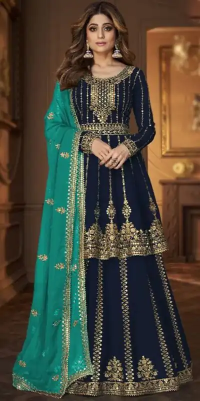 DS A 9125 Navy Blue Faux Georgette Salwar Suit with Embroidery Work. Special Price ₹2599. Delivery 4-6 Working Days. Shop now. | Jump Suits, Tops & Bottoms, Track Suits, Salwar suit, Casual Suits, Creative suits, Designer Suits, Palazzo Suits, Party Wear Suits, Patiala Suits, Straight Suits, Trendy Wear