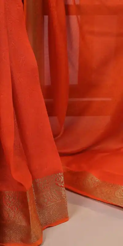 YNF 7908 Orange Mass Mello Saree with Zari Work. Wedding, Party, Festive, Events Introductory Price ₹1449. Delivery 4-6 Working Days. Shop now. | Designer Sarees, Embroidered Sarees, Sarees, Bollywood Sarees, Creative Sarees, Ethnic Saree, Modern Digital sarees, Party Wear Sarees