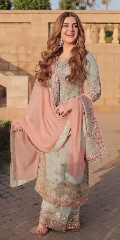 SRK 5176 Peach Faux Georgette Salwar Suit with Lace Work & Embroidery Work. Available at ₹2399 only. Delivery 4-6 Working Days. Shop now. | Jump Suits, Tops & Bottoms, Track Suits, Salwar suit, Casual Suits, Creative suits, Designer Suits, Palazzo Suits, Party Wear Suits, Patiala Suits, Straight Suits, Trendy Wear