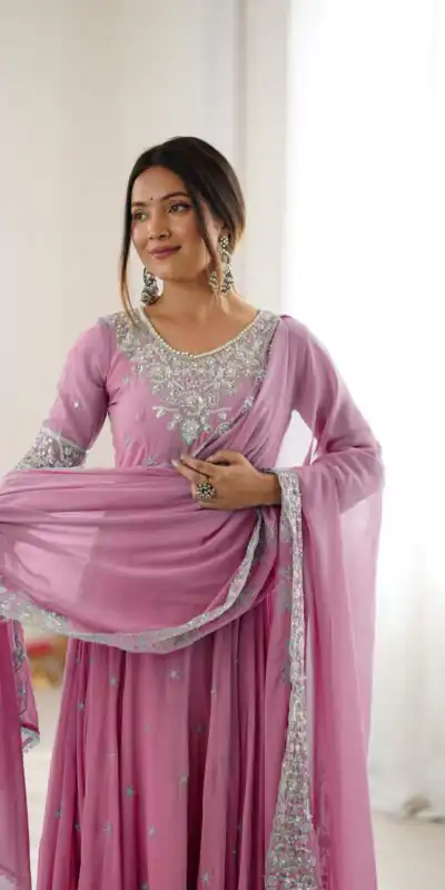 ZF 5012 Pink Blooming Faux Gown with Embroidery Work. Wedding, Party, Festive, Events Grab it for ₹2149. Delivery 4-6 Working Days. Shop now. | Lehenga, Bollywood Lehenga, Creative Lehenga, Designer Lehenga, Embroidered Lehenga, Party Wear Lehenga