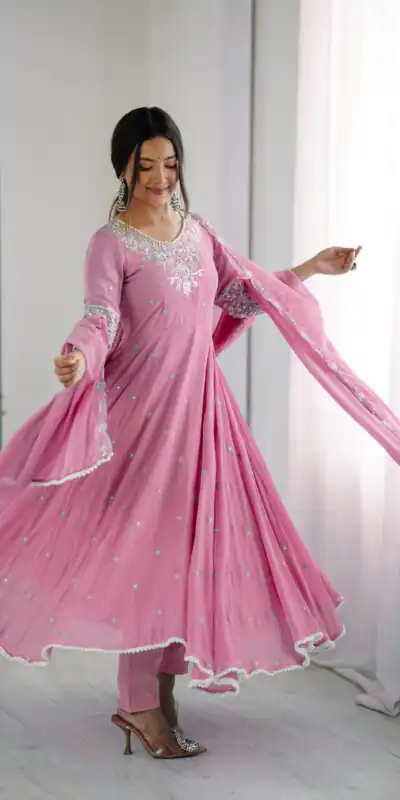 ZF 5012 Pink Blooming Faux Gown with Embroidery Work. Wedding, Party, Festive, Events Grab it for ₹2149. Delivery 4-6 Working Days. Shop now. | Lehenga, Bollywood Lehenga, Creative Lehenga, Designer Lehenga, Embroidered Lehenga, Party Wear Lehenga