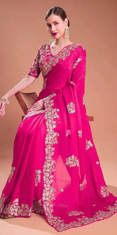 BT 1301 Pink Rangoli Silk Saree with Sequins Work & Embroidery Work. Now at just ₹1999. Delivery 4-6 Working Days. Shop now. | Designer Sarees, Embroidered Sarees, Sarees, Bollywood Sarees, Creative Sarees, Ethnic Saree, Modern Digital sarees, Party Wear Sarees