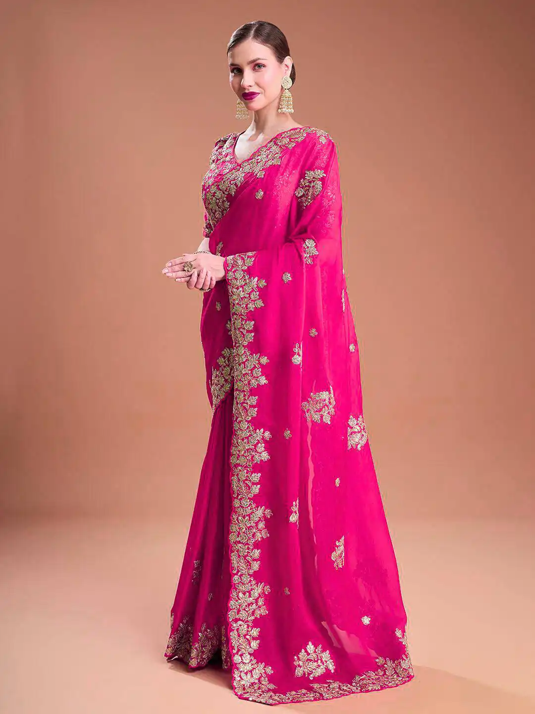 BT 1301 Pink Rangoli Silk Saree with Sequins Work & Embroidery Work. Now at just ₹1999. Delivery 4-6 Working Days. Shop now. | Designer Sarees, Embroidered Sarees, Sarees, Bollywood Sarees, Creative Sarees, Ethnic Saree, Modern Digital sarees, Party Wear Sarees