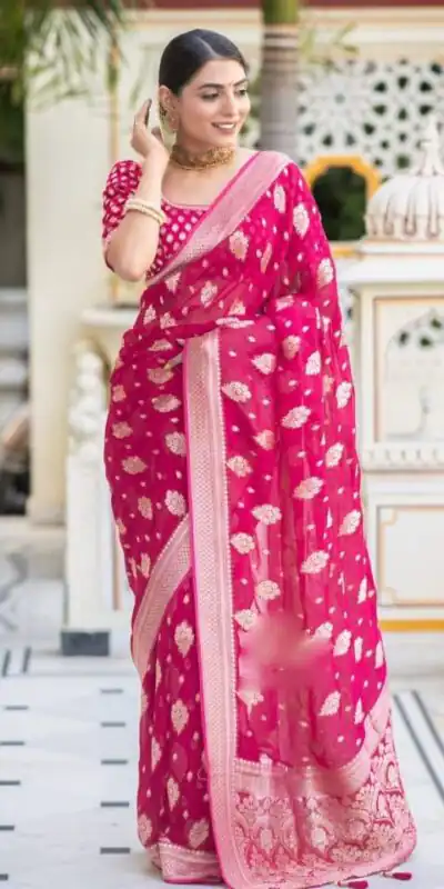 Pink Soft Lichi Silk Jacquard Work Saree