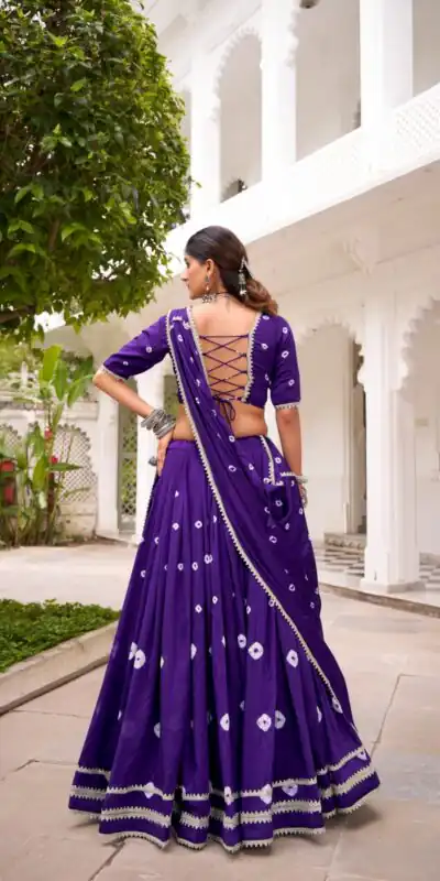 LNB 1663 Purple Color Pure Chander Bandhej Print With Lace Touch Up Lehenga Choli Wedding, Party, Festive, Events Etc. Delivery 4-6 Working Days Rs 1899 | Lehenga, Bollywood Lehenga, Creative Lehenga, Designer Lehenga, Embroidered Lehenga, Party Wear Lehenga