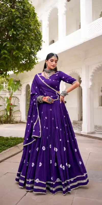 LNB 1663 Purple Color Pure Chander Bandhej Print With Lace Touch Up Lehenga Choli Wedding, Party, Festive, Events Etc. Delivery 4-6 Working Days Rs 1899 | Lehenga, Bollywood Lehenga, Creative Lehenga, Designer Lehenga, Embroidered Lehenga, Party Wear Lehenga