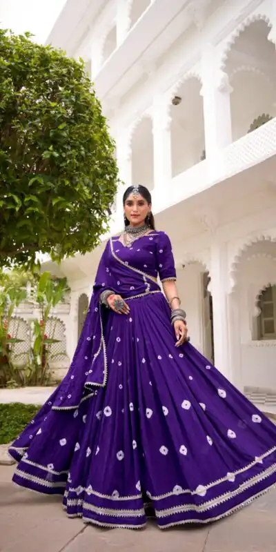 LNB 1663 Purple Color Pure Chander Bandhej Print With Lace Touch Up Lehenga Choli Wedding, Party, Festive, Events Etc. Delivery 4-6 Working Days Rs 1899 | Lehenga, Bollywood Lehenga, Creative Lehenga, Designer Lehenga, Embroidered Lehenga, Party Wear Lehenga