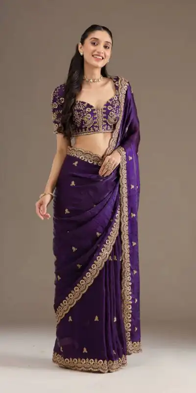 BT 434 Purple Fandy Sattin Silk Saree with Zari Work. Wedding, Party, Festive, Events, Best Price ₹2049. Delivery 4-6 Working Days. Shop now. | Designer Sarees, Embroidered Sarees, Sarees, Bollywood Sarees, Creative Sarees, Ethnic Saree, Modern Digital sarees, Party Wear Sarees