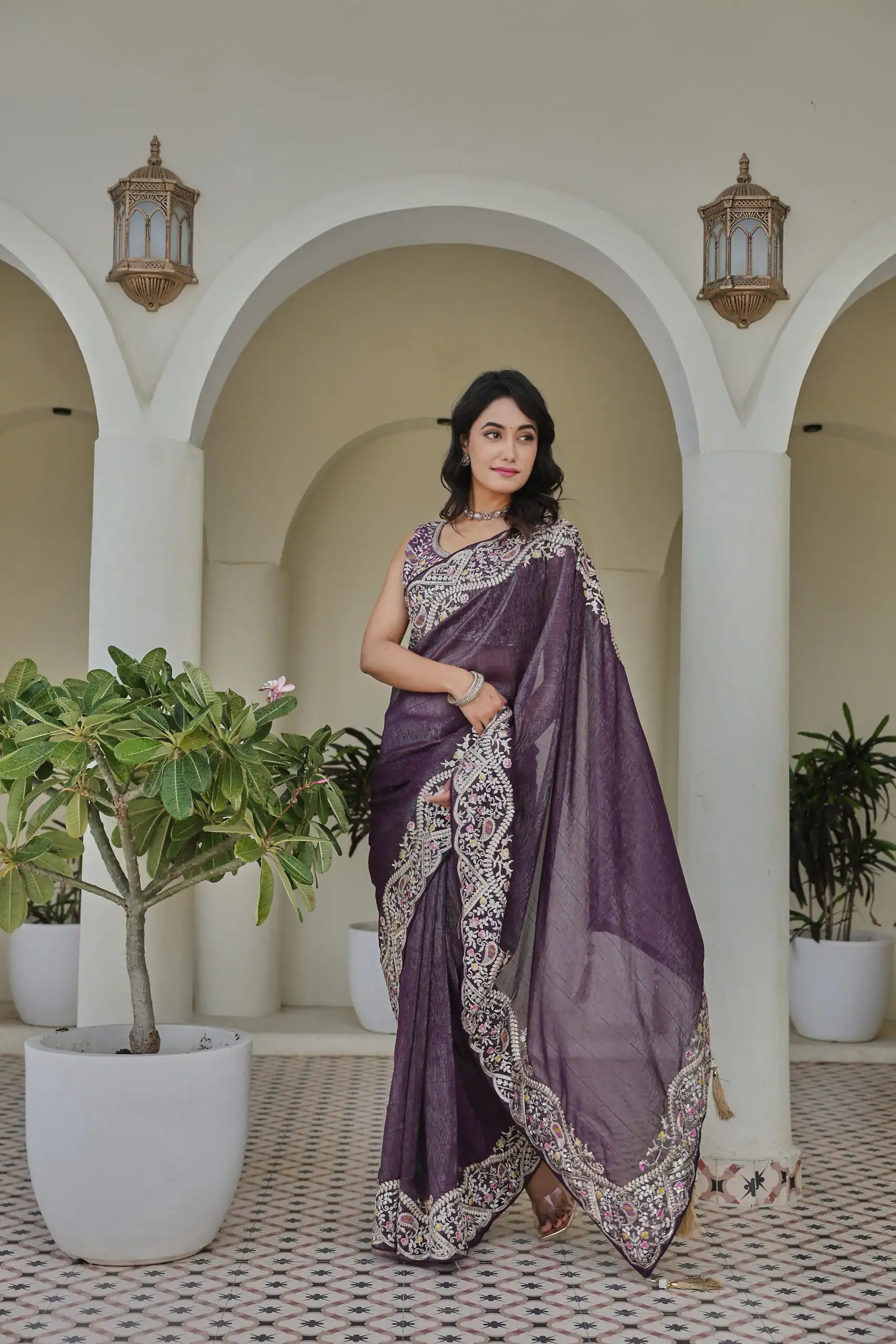 Ram 010 Purple Color Silver Crunchy Saree with Embroidery Work. Special Price ₹2149. Delivery 4-6 Working Days. Shop now. | Designer Sarees, Embroidered Sarees, Sarees, Bollywood Sarees, Creative Sarees, Ethnic Saree, Modern Digital sarees, Party Wear Sarees