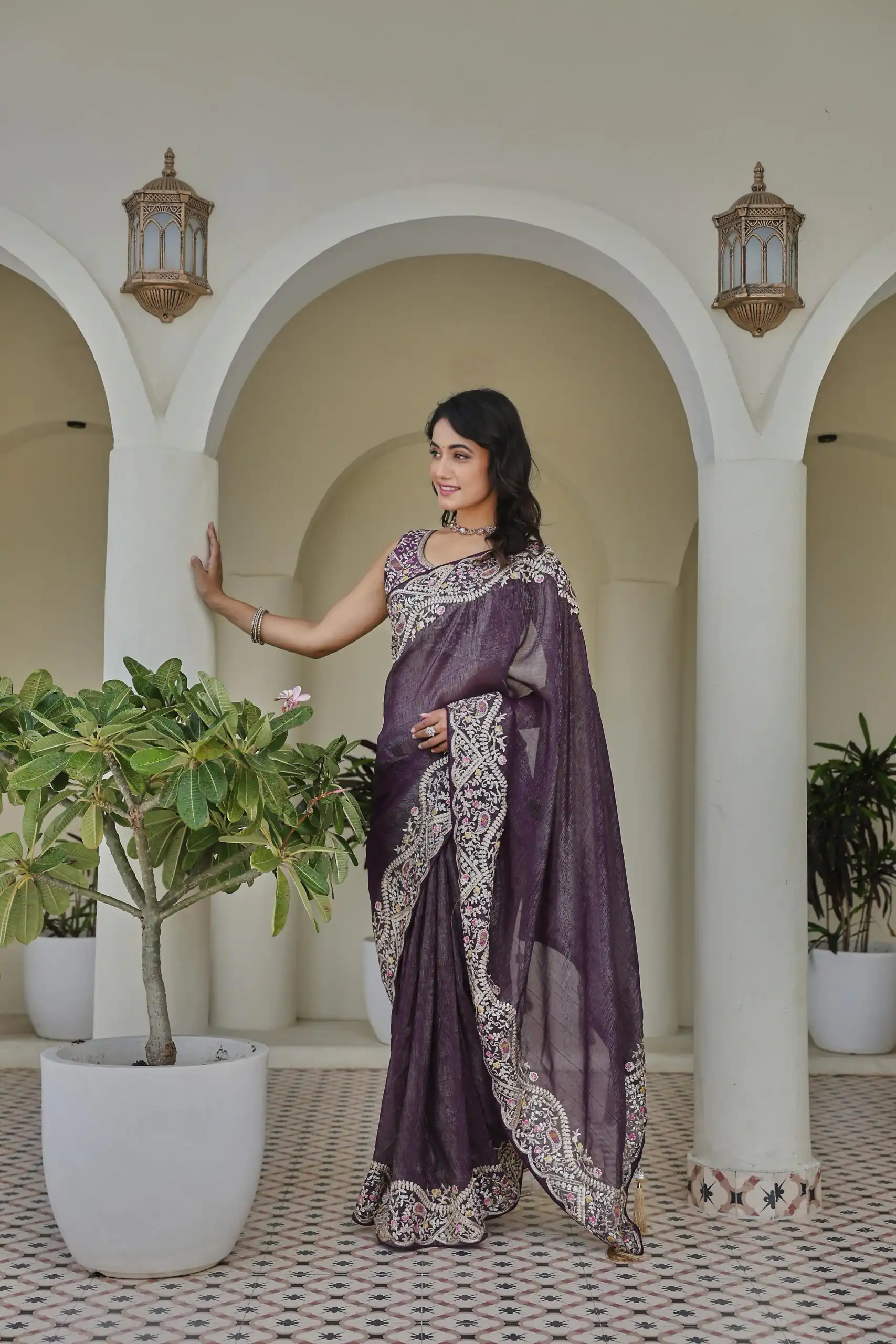 Ram 010 Purple Color Silver Crunchy Saree with Embroidery Work. Special Price ₹2149. Delivery 4-6 Working Days. Shop now. | Designer Sarees, Embroidered Sarees, Sarees, Bollywood Sarees, Creative Sarees, Ethnic Saree, Modern Digital sarees, Party Wear Sarees