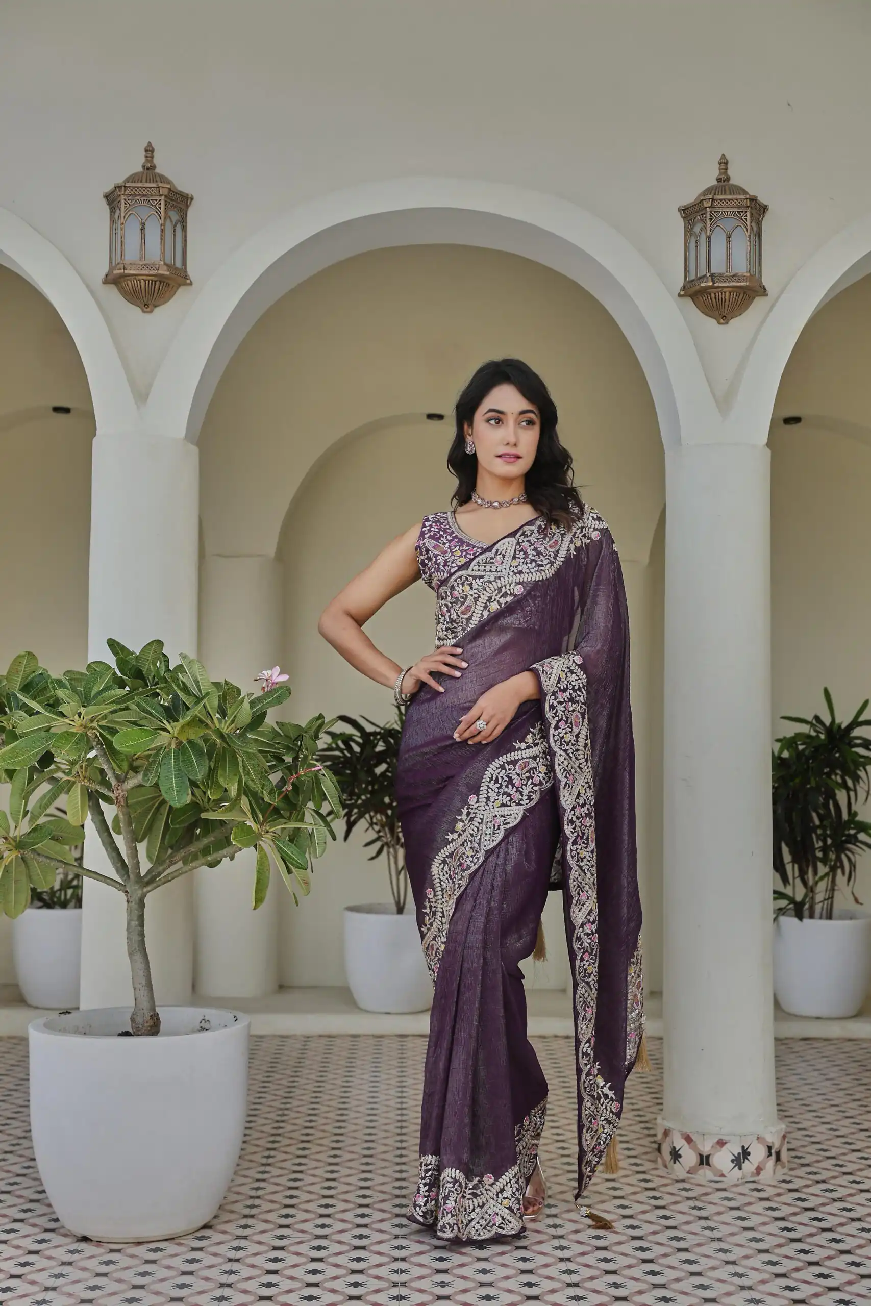 Ram 010 Purple Color Silver Crunchy Saree with Embroidery Work. Special Price ₹2149. Delivery 4-6 Working Days. Shop now. | Designer Sarees, Embroidered Sarees, Sarees, Bollywood Sarees, Creative Sarees, Ethnic Saree, Modern Digital sarees, Party Wear Sarees