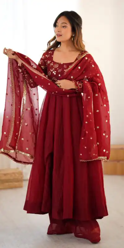 SRK 5290 Red Crunchy Silk Gown Perfect for Wedding, Party, Pongal, Traditional Day, Reception – . Get it for ₹1999. Delivery 4-6 Working Days. Shop now. | Gowns, Bollywood Gowns, Creative Gowns, Designer Gowns, Embroidered Gowns, Party Wear Gowns