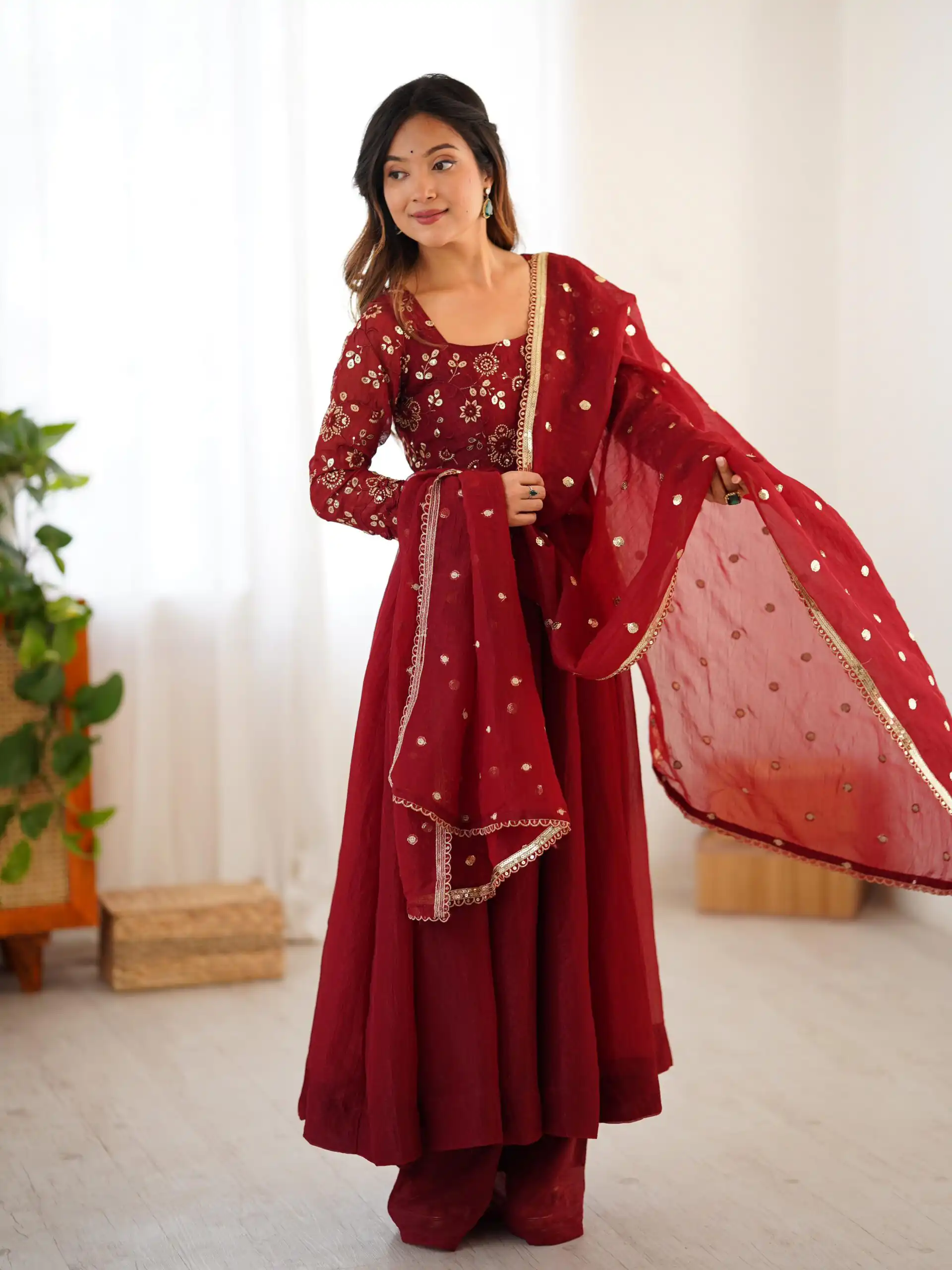 SRK 5290 Red Crunchy Silk Gown Perfect for Wedding, Party, Pongal, Traditional Day, Reception – . Get it for ₹1999. Delivery 4-6 Working Days. Shop now. | Gowns, Bollywood Gowns, Creative Gowns, Designer Gowns, Embroidered Gowns, Party Wear Gowns