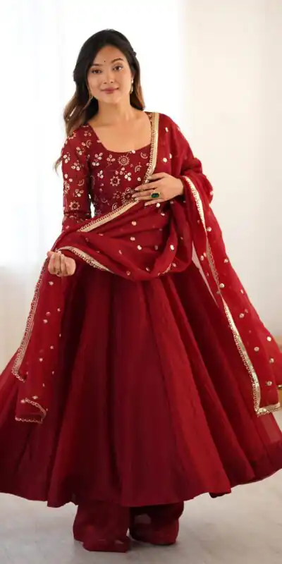 SRK 5290 Red Crunchy Silk Gown Perfect for Wedding, Party, Pongal, Traditional Day, Reception – . Get it for ₹1999. Delivery 4-6 Working Days. Shop now. | Gowns, Bollywood Gowns, Creative Gowns, Designer Gowns, Embroidered Gowns, Party Wear Gowns