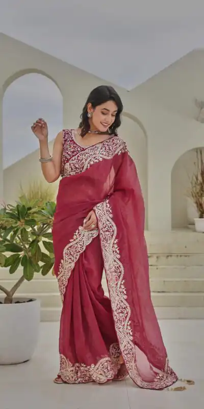 Ram 010 Red Color Silver Crunchy Saree With Embroidery Work Special Wedding, Party, Festive, Events Price ₹2149. Delivery 4-6 Working Days. Shop now. | Designer Sarees, Embroidered Sarees, Sarees, Bollywood Sarees, Creative Sarees, Ethnic Saree, Modern Digital sarees, Party Wear Sarees