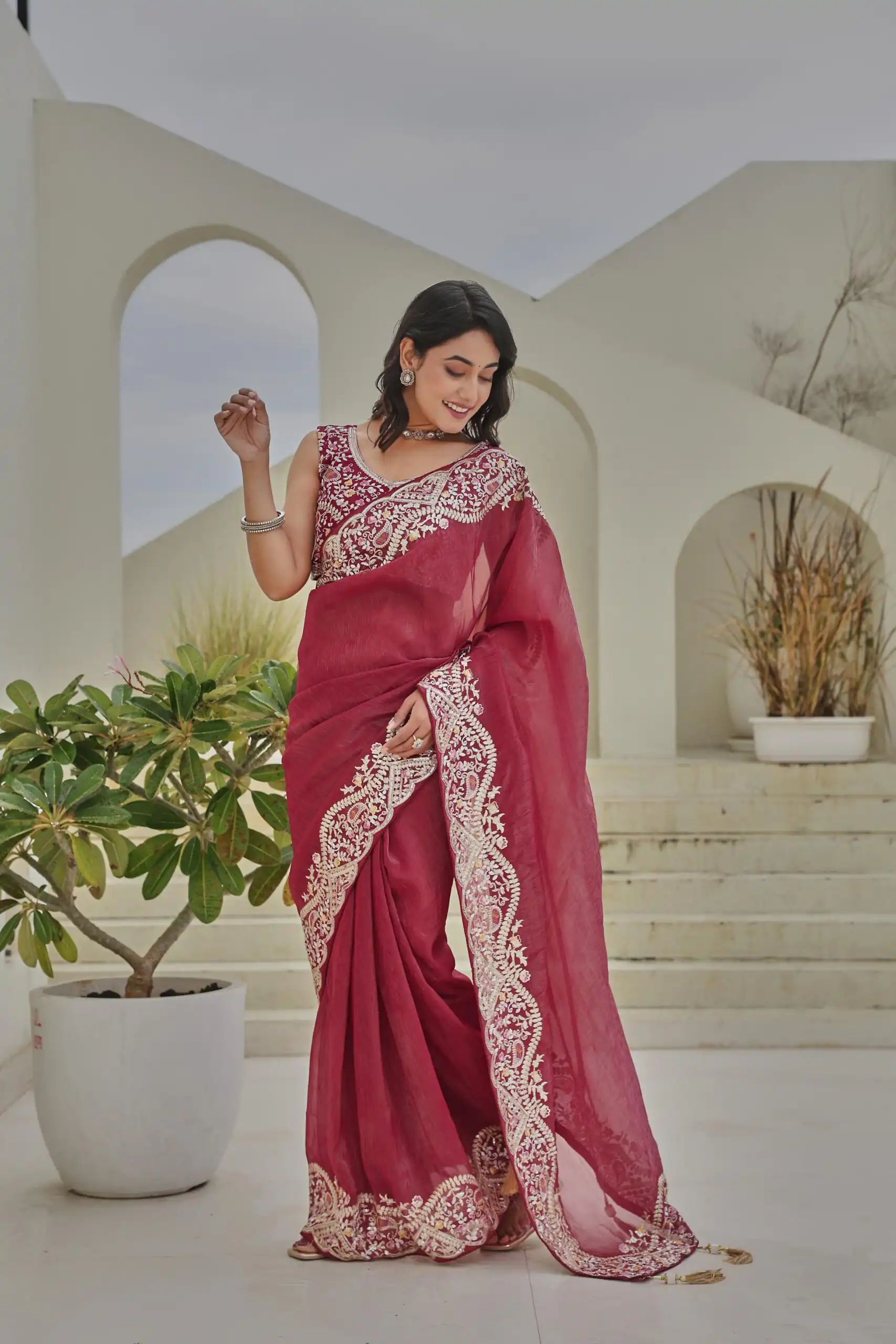 Ram 010 Red Color Silver Crunchy Saree With Embroidery Work Special Wedding, Party, Festive, Events Price ₹2149. Delivery 4-6 Working Days. Shop now. | Designer Sarees, Embroidered Sarees, Sarees, Bollywood Sarees, Creative Sarees, Ethnic Saree, Modern Digital sarees, Party Wear Sarees