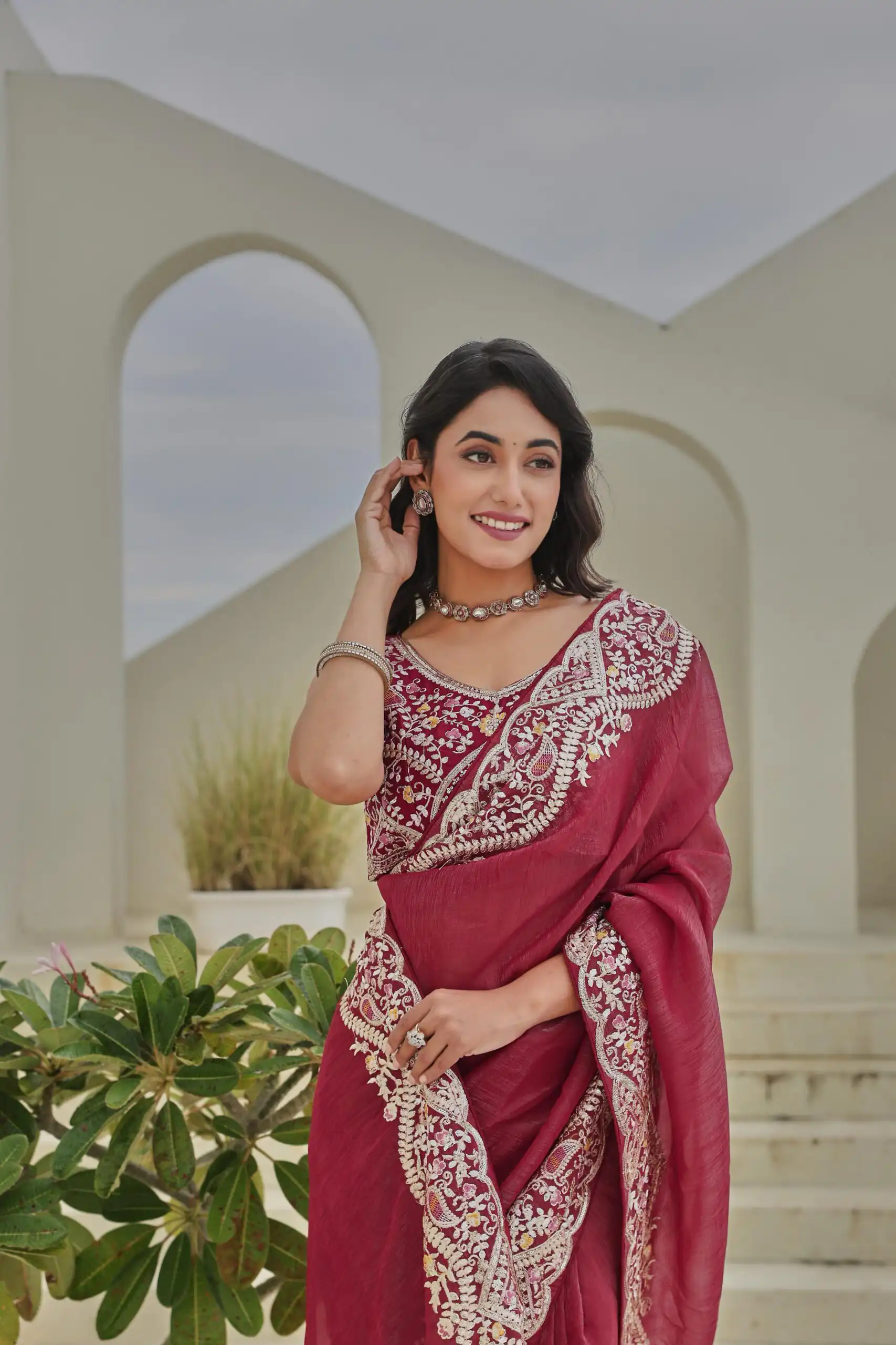 Ram 010 Red Color Silver Crunchy Saree With Embroidery Work Special Wedding, Party, Festive, Events Price ₹2149. Delivery 4-6 Working Days. Shop now. | Designer Sarees, Embroidered Sarees, Sarees, Bollywood Sarees, Creative Sarees, Ethnic Saree, Modern Digital sarees, Party Wear Sarees