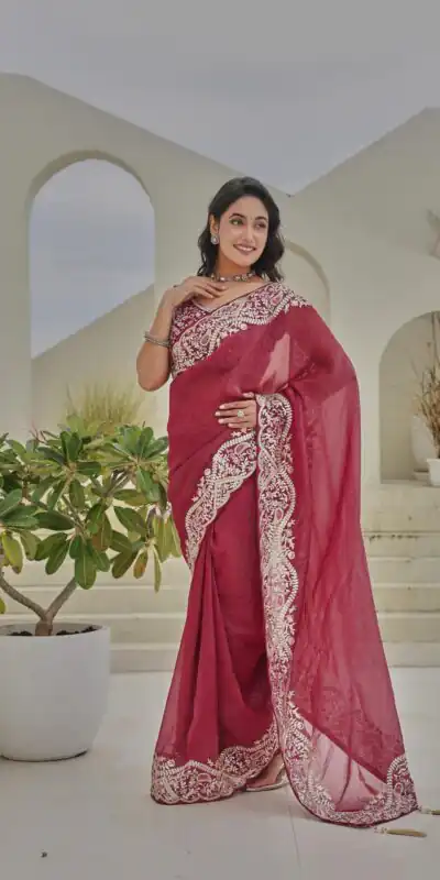 Ram 010 Red Color Silver Crunchy Saree With Embroidery Work Special Wedding, Party, Festive, Events Price ₹2149. Delivery 4-6 Working Days. Shop now. | Designer Sarees, Embroidered Sarees, Sarees, Bollywood Sarees, Creative Sarees, Ethnic Saree, Modern Digital sarees, Party Wear Sarees