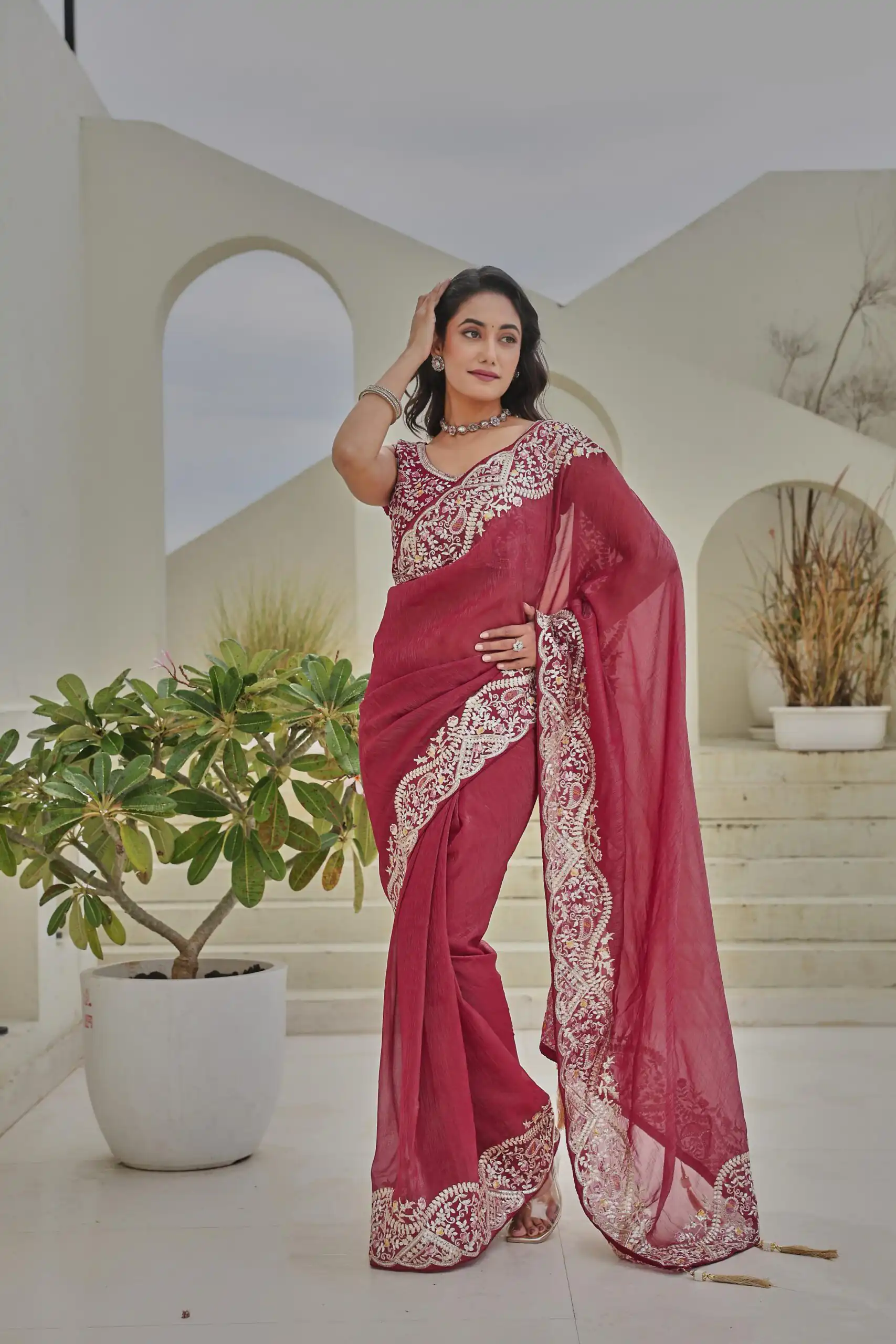 Ram 010 Red Color Silver Crunchy Saree With Embroidery Work Special Wedding, Party, Festive, Events Price ₹2149. Delivery 4-6 Working Days. Shop now. | Designer Sarees, Embroidered Sarees, Sarees, Bollywood Sarees, Creative Sarees, Ethnic Saree, Modern Digital sarees, Party Wear Sarees