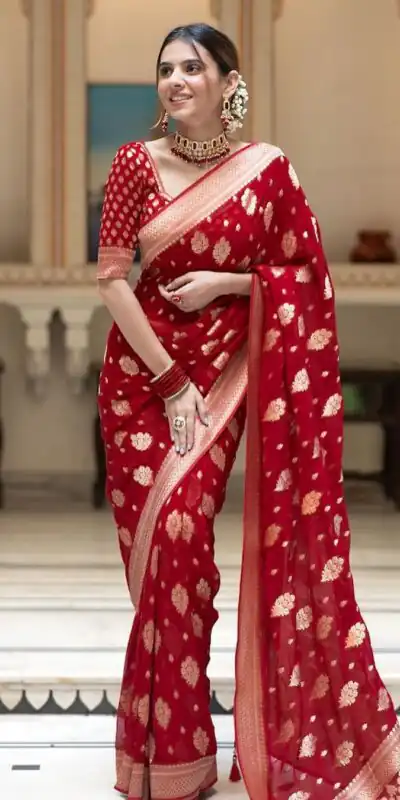 Red Soft Lichi Silk Jacquard Work Saree