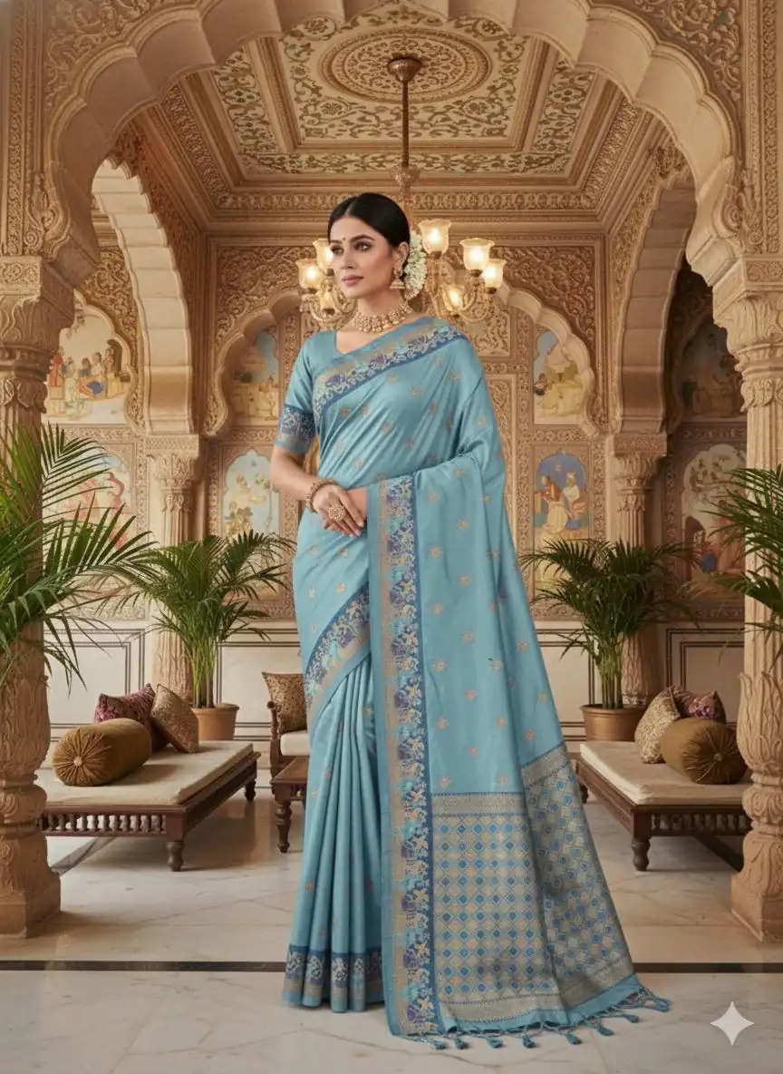 MS 545 Sky Blue Banarasi Silk Saree with Zari Work. Wedding, Party, Festive, Events, Now at just ₹1649. Delivery 4-6 Working Days. Shop now. | Designer Sarees, Embroidered Sarees, Sarees, Bollywood Sarees, Creative Sarees, Ethnic Saree, Modern Digital sarees, Party Wear Sarees