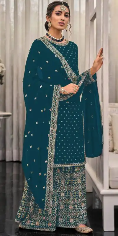 FC 1448 Teal Georgette Salwar Suit with Embroidery Work & Lace Work. Exclusive Offer ₹2599. Delivery 4-6 Working Days. Shop now. | Jump Suits, Tops & Bottoms, Track Suits, Salwar suit, Casual Suits, Creative suits, Designer Suits, Palazzo Suits, Party Wear Suits, Patiala Suits, Straight Suits, Trendy Wear