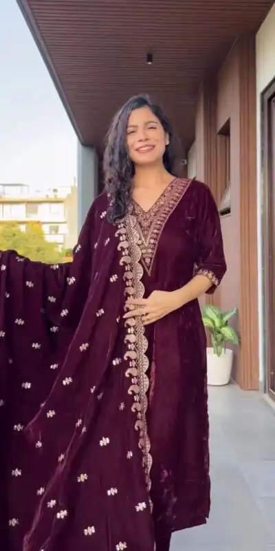 LG 2023 Wine Velvet Salwar Suit with Embroidery Work. Wedding, Party, Festive, Events Get it for ₹2029. Delivery 4-6 Working Days. Shop now. | Jump Suits, Tops & Bottoms, Track Suits, Salwar suit, Casual Suits, Creative suits, Designer Suits, Palazzo Suits, Party Wear Suits, Patiala Suits, Straight Suits, Trendy Wear