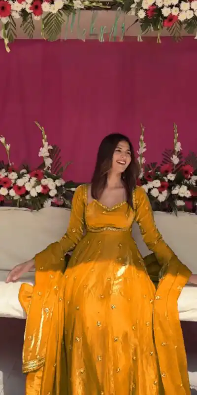 RTC 5937 Yellow Fendy silk Gown with Lace Work. Wedding, Party, Festive, Events Get it for ₹2149. Delivery 4-6 Working Days. Shop now. | Gowns, Bollywood Gowns, Creative Gowns, Designer Gowns, Embroidered Gowns, Party Wear Gowns