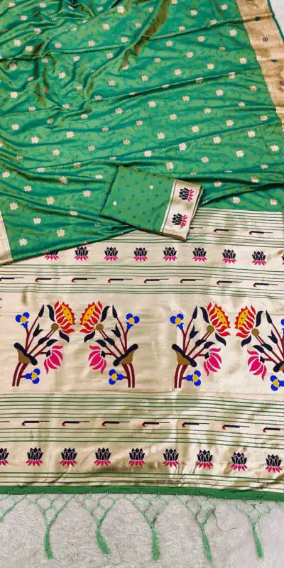 Parrot Green Paithani Silk Lace Zari Work Saree