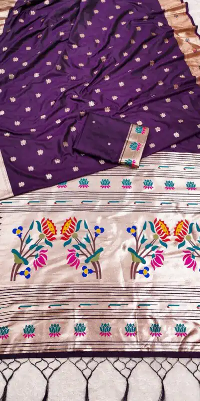 Wine Paithani Silk Lace Zari Work Saree