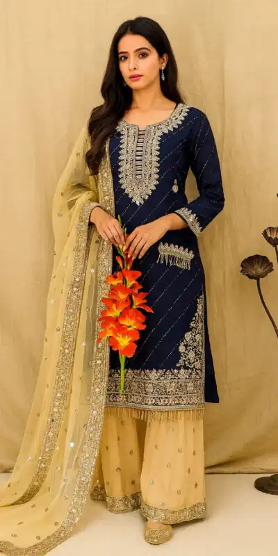 Navy Blue Georgette Heavy Embroidery Work Salwar Suit