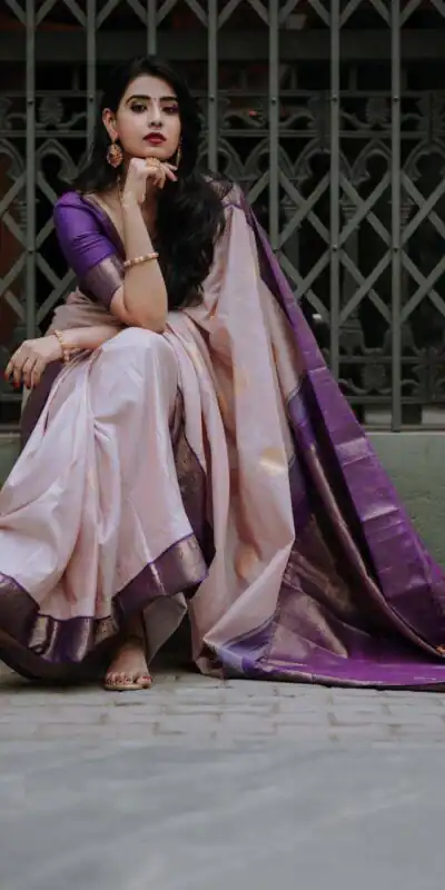 Purple Soft Lichi Silk Rich Pallu Work Saree